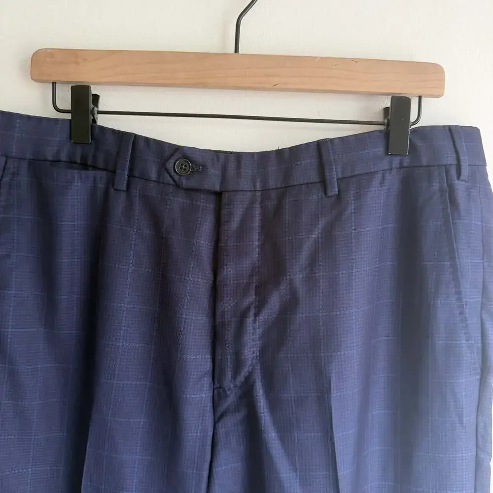 Giorgio Armani Soft Suit US 42 2PC Navy Windowpane Italy Designer Pants 36x30